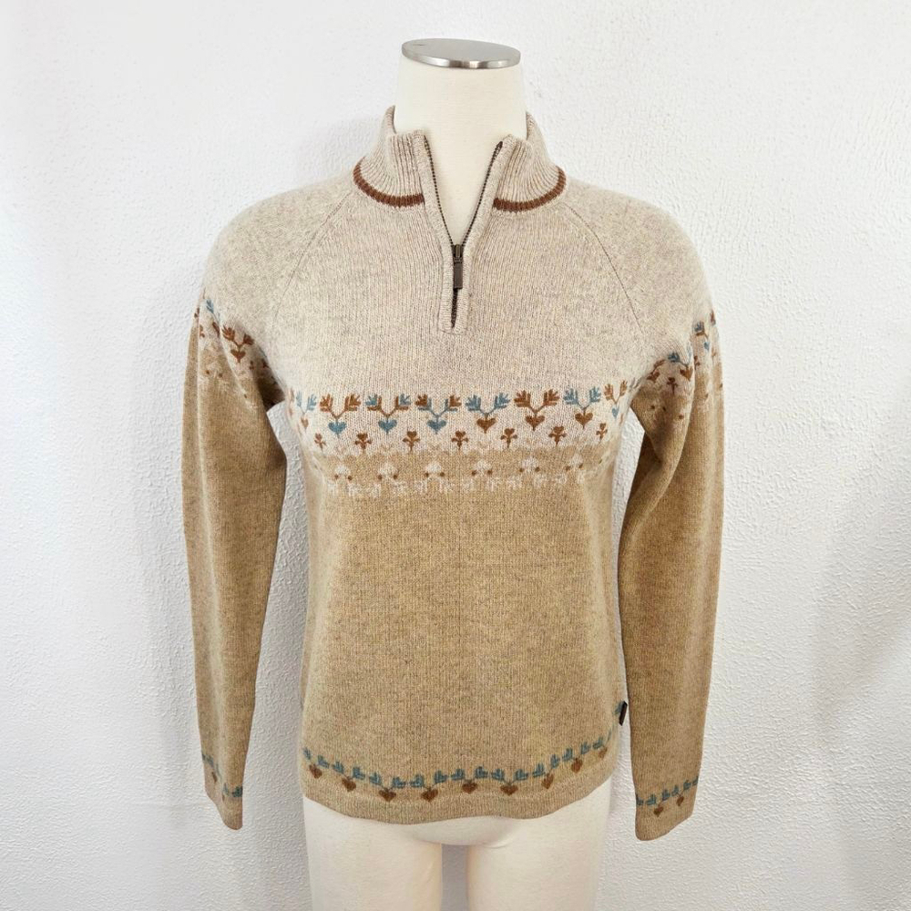 Woolrich fair isle lambswool quarter zip sweater camel tan women's size small S